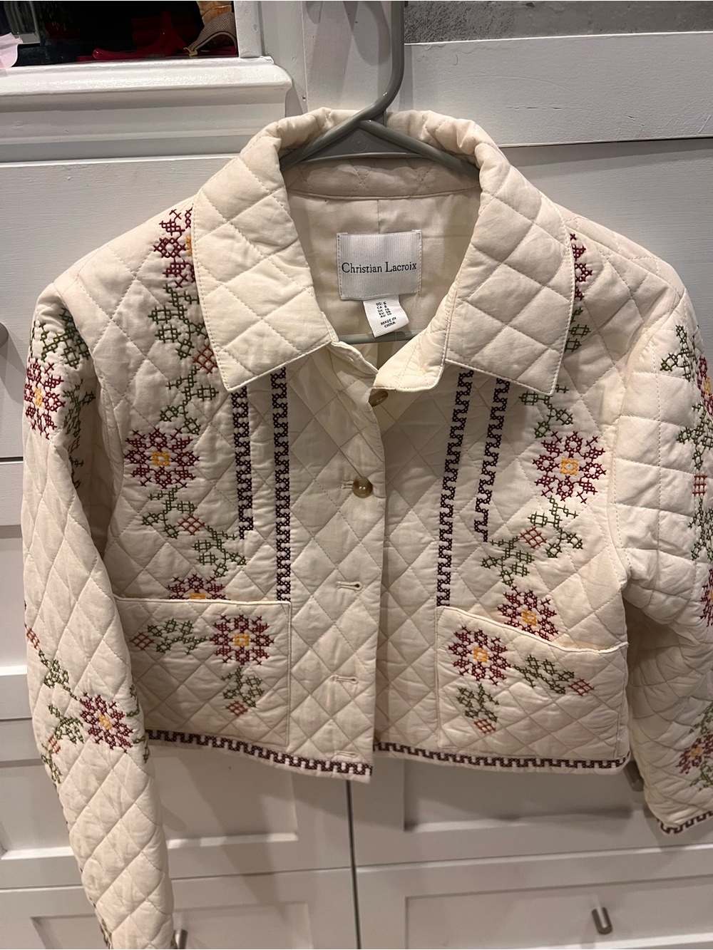 Christian lacroix Embroidered Quilted Cream Jacket with Floral Detail - Picture 6 of 7